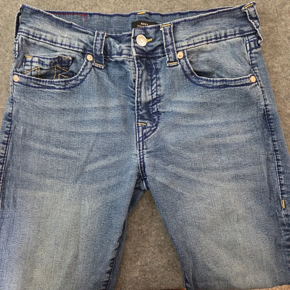 True Religion Ricky Relaxed Straight Jeans Mens 34 Medium Wash Blue Denim